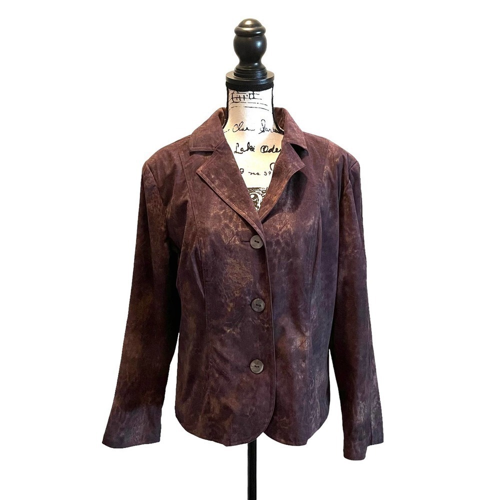 Erin London Blazer Jacket Faux Liquid Leather Purple Size Large NWT Office